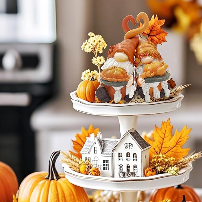 Fall Gnome Decor, Resin Thanksgiving Gnomes for Fall Decoration Indoor Home, Small Autumn Gnome Figurines with Pumpkin Pie and Turkey for Autumn Harvest-Ruum Studio Home