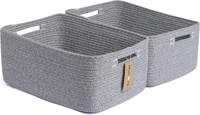Large Storage Baskets for Shelves, Closet Organizers Bins for Clothes Blanket Towels, Baby Nursery, Toy Baskets Box, Woven Rope Baskets, 17 x 13 x 7.5”, 2 Packs Mixed Grey-Ruum Studio Home