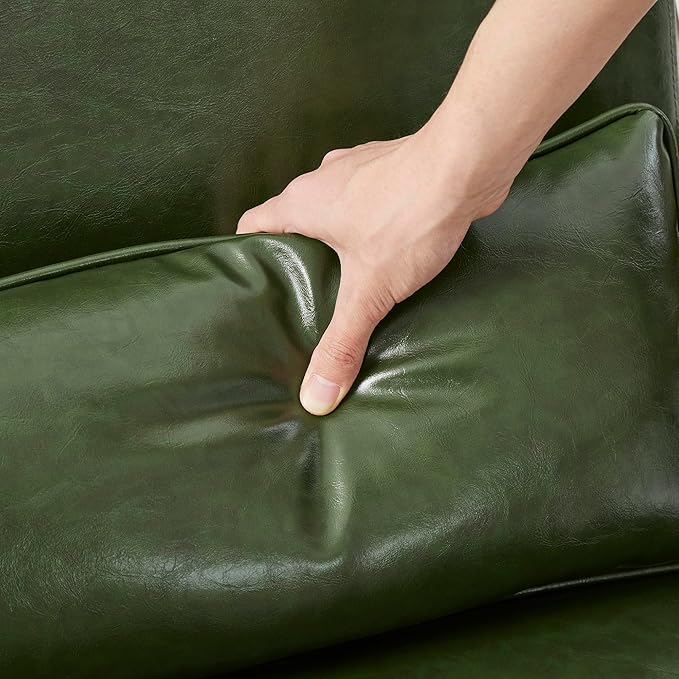 Glitzhome Mid Century Hunter Green Accent Armchair, Single Reading Armchair PU Leather Lounge Chair with Walnut Ruberwood Frame-Ruum Studio Home