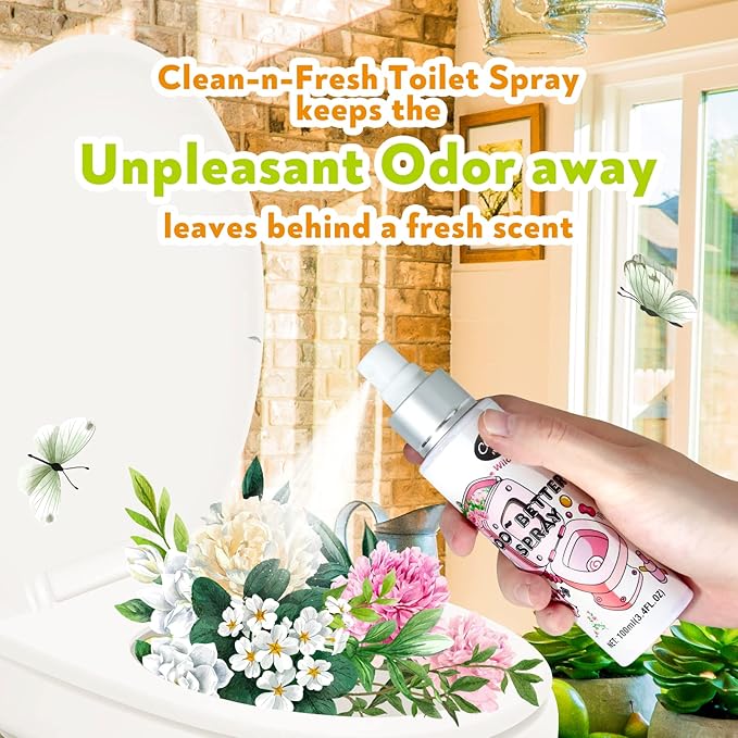 Clean-n-Fresh Toilet Spray, Wild Peony Scent, Bathroom Odor Eliminator & Air Freshener For Room, Trash Cans, Shoes, Fabrics, 3.4 Fl Oz(2 Pack)-Ruum Studio Home