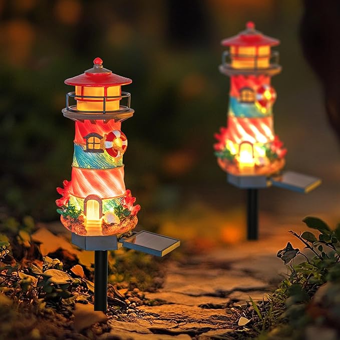 Dazzle Bright Miniature Lighthouse Pathway Decorative Lights, Solar Lights Outdoor Miniature Lighthouse Waterproof Garden Stake Light for Fairy Garden Pathway Lawn Yard Gifts Decoration-Ruum Studio Home