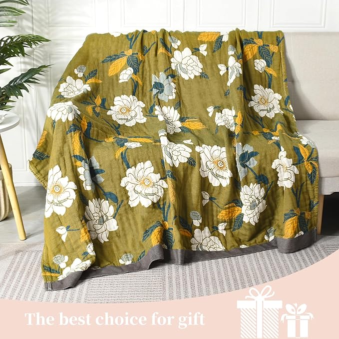 Boho Throw Blanket for Bed - 100% Pure Cotton Ultra Soft Rustic Quilt - Farmhouse Decor Bed Blankets, All Season Rustic Throw for Sofa Couch Chair(91''x 98'', Flower Branch)-Ruum Studio Home