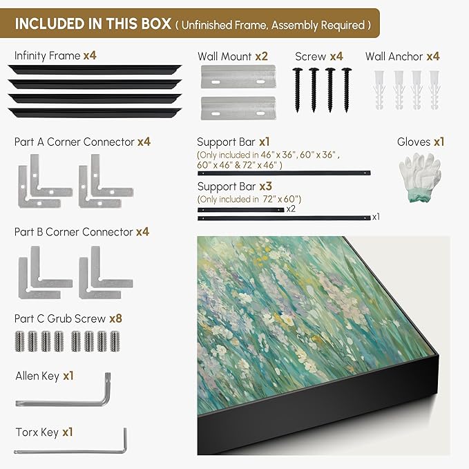 SIGNWIN 46"x72" Extra Large Framed Wall Art Wildflower Meadow Landscape Soft Pastel Nature Illustration for Home Living Room Bedroom Decor (Frame Assembly Required)-Ruum Studio Home
