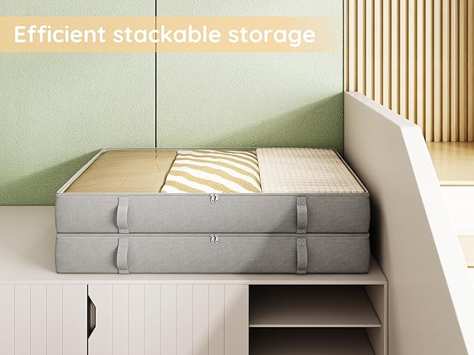 Vailando Under Bed Storage Containers, Underbed Storage Bins, 6 Inches Tall Clothes Storage Box with Sturdy Handles and Sidewalls, Foldable, Gray, 2-Pack-Ruum Studio Home