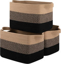 Storage Basket for Organizing, Woven Baskets for Storage, Rectangle Decorative Baskets for Shleves, Closet, Toys, Books, Nursery Organizer Bins - Pack of 3 (Black & Brown)-Ruum Studio Home