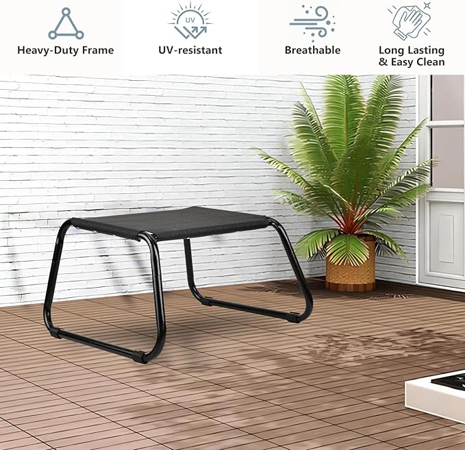 Outdoor Ottomans,Patio Foot Rest Portable Side Table Solid Steel Frame Small Seat All Weather Footrest for Indoor Outdoor Use 2 Pieces Black-Ruum Studio Home