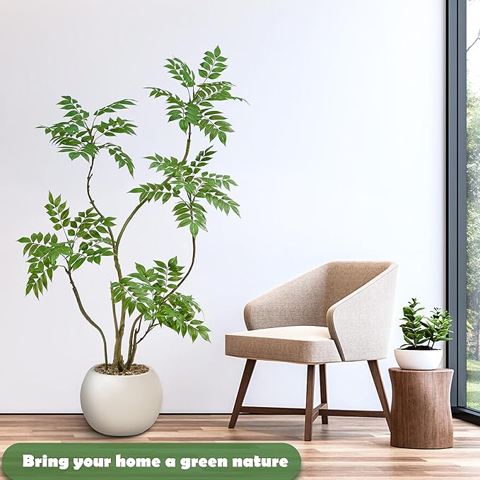 Artificial Mahonia Fortunei Tree 5FT,Tall Fake Plant Artificial Sumac Tree, Faux Plants Indoor Fake Plants Decor with Pots for Home Office Bathroom Bedroom Living Room Decorations Housewarming-Ruum Studio Home
