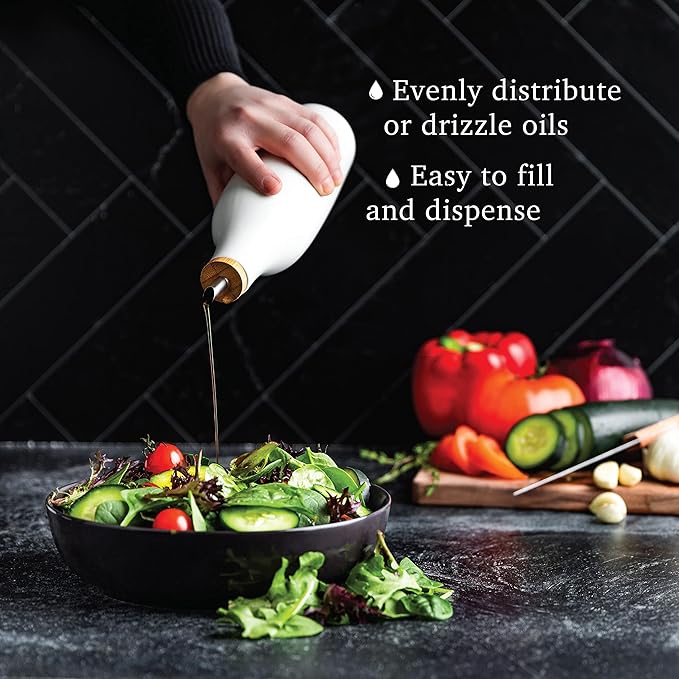 kitchentoolz Ceramic Olive Oil Dispenser Bottle - Vinegar EVOO Soy Sauce Holder - Minimalist White Kitchen Accessories - 16.9 oz Kitchen Oil Cruet Pour Bottle-Ruum Studio Home