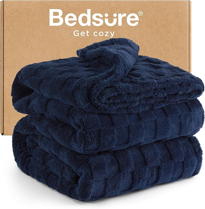 Bedsure GentleSoft Blankets Queen Size for Bed - Super Soft Cozy Blanket for Women Men Girls, Large Fuzzy Fleece Throw for Bedroom Decor, Navy Blue, 90x90 Inches-Ruum Studio Home
