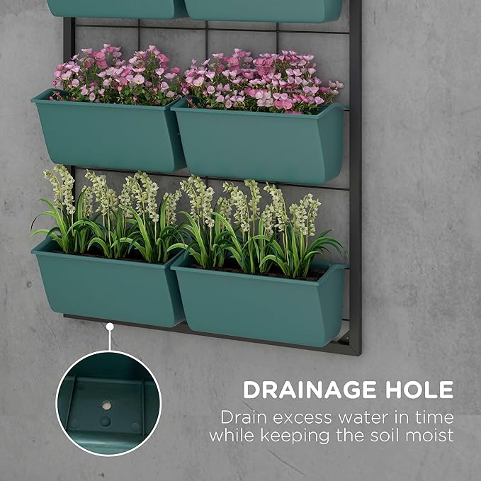 Outsunny 3-Tier Wall Planter with 6 Pots for Indoor and Outdoor Use, Hanging Plant Holder, Self Draining Wall Mounted Planter for Vegetables, Flowers, Herbs, Green-Ruum Studio Home