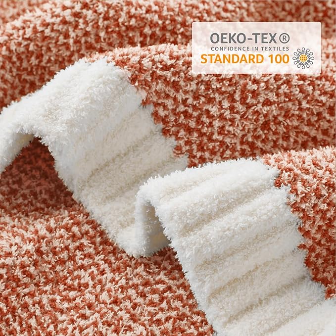 Snuggle Sac Orange Fall Blanket Twin Size, Oversized Soft Warm Cozy Knit Bedding Blanket, Luxurious Microfiber Blankets for Bed, Orange, 60x80 inches-Ruum Studio Home