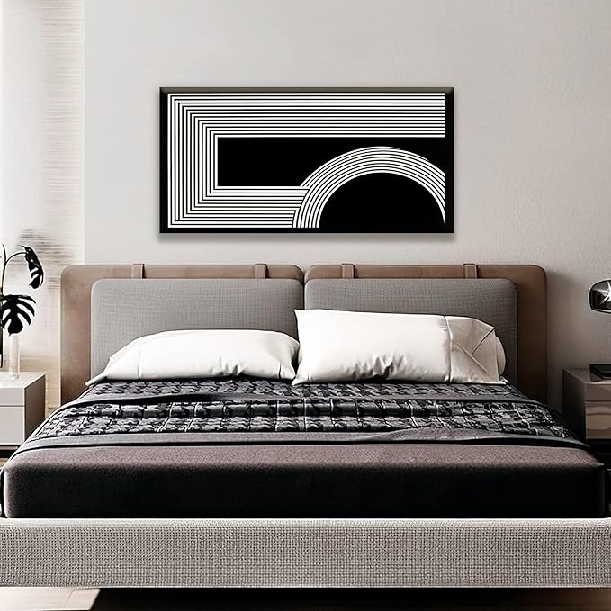 Abstract Wall Art Modern Canvas Art Wall Decor Minimalist Wall Art Geometric Line Canvas Artwork Print Paintings Black And White Wall Art Modern Picture For Bedroom Art Office Home Wall Decor 20"X 40"-Ruum Studio Home