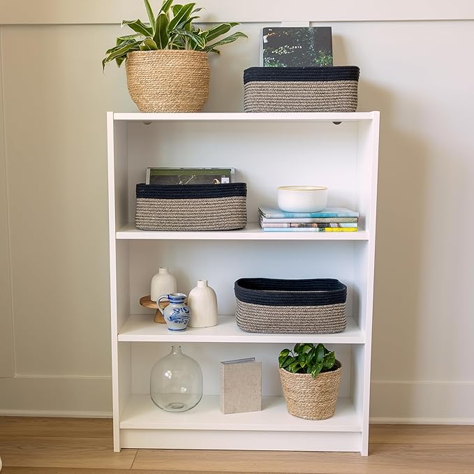 NaturalCozy 13.5”x8.5”x5.5” Rectangle Storage Baskets for Shelves 3 Pack | Cotton Rope Woven Small Baskets for Organizing | Small Storage Bins for Nursery, Bathroom, Closet, Shelf, Decorative-Ruum Studio Home