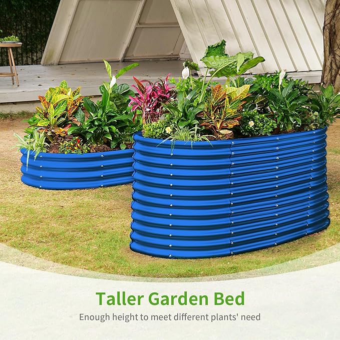 Land Guard 8x4x3ft Oval Galvanized Raised Garden Beds, Large-Capacity Metal Planter Box Outdoor, Durable Deep Raised Garden Bed 3ft Tall, Raised Beds for Gardening Vegetables, Royal Blue-Ruum Studio Home