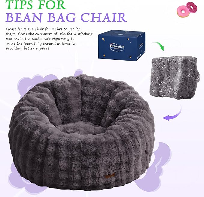 Hobestluk Bean Bag Chair Oversized Bean Bag Chair for Adults Donut-Shaped Large Bean Bag with Spacious Design for Living Room Bedroom or Reading Nook (Bubble Dark Grey)-Ruum Studio Home