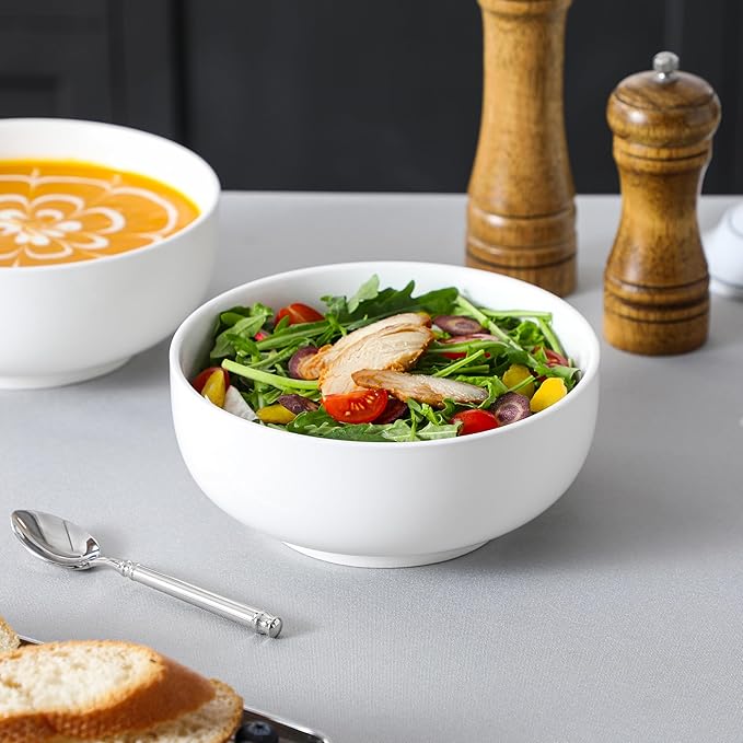 MALACASA Salad Bowls Set, 44 OZ (7") Large Soup Bowls Cereal Bowl for Kitchen, White Ceramic Bowls Set of 2, Dishwasher & Microwave Safe,Series REGULAR-Ruum Studio Home