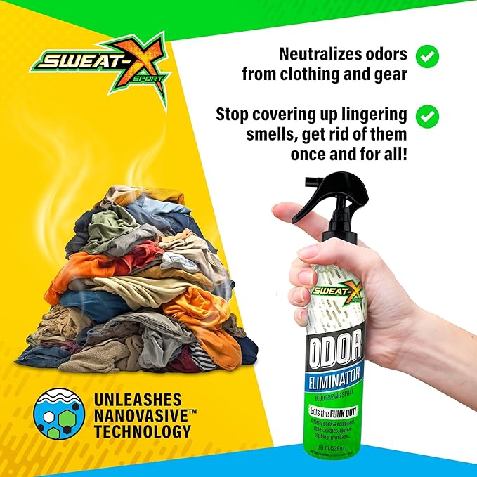 Sweat X Sport Extreme Odor Spray – Multipurpose Deodorizer for Stinky Shoes, Clothes, Sports Equipment & All Fabrics – Concentrated Formula, No Washing Required - Active Fresh Scent – 8 Fl Oz-Ruum Studio Home