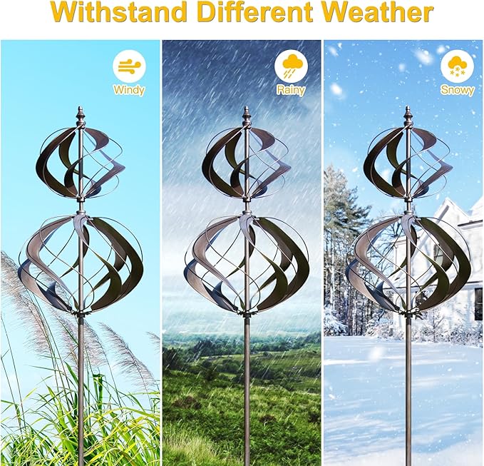 LimeHill Wind Spinner for Yard and Garden - Large Metal Windspinners for Outdoor Decorations (Silver Spherality)-Ruum Studio Home