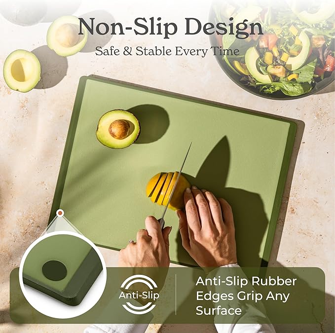 SMIRLY Plastic Cutting Board Set 3 Pieces, Non-Slip Dishwasher Safe Chopping Boards for Kitchen, Green-Ruum Studio Home