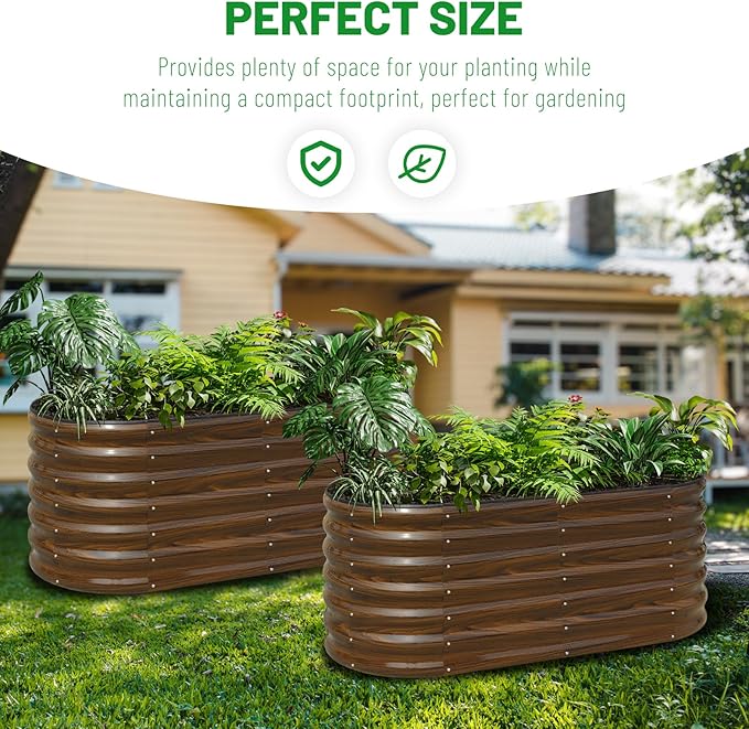 SnugNiture Galvanized Steel Raised Garden Bed, 4x2x2 ft, Outdoor Oval Deep Root Planter Box for Growing Vegetables, Flowers and Fruits-Ruum Studio Home