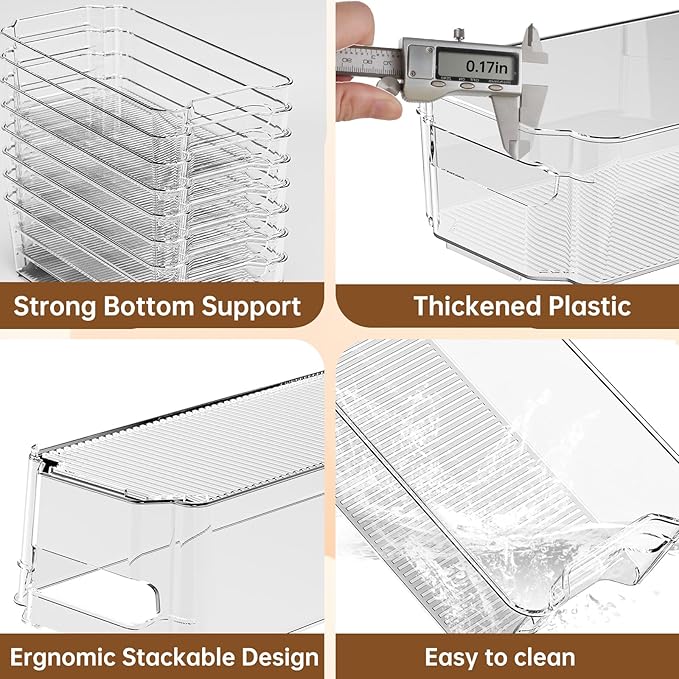 Clear Fridge Organizer, Refrigerator Organizer Bins with Handle, Freezer, Kitchen Cabinet, Pantry Organization, BPA Free Fridge Organizers (12.4 inch 8 Pack)-Ruum Studio Home