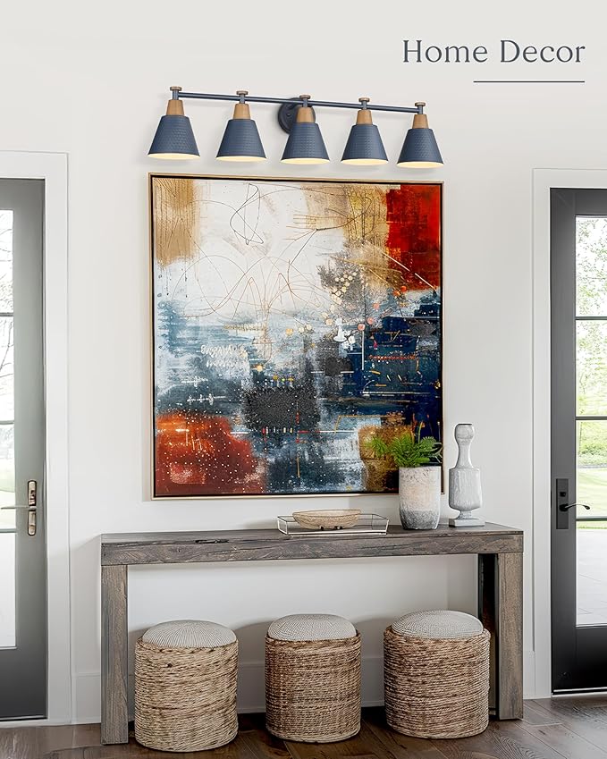 FEMILA 5 Light Bathroom Vanity Light, 37.4" Bathroom Lighting Fixtures Over Mirror, Blue Finish, E26 Base, 4FG59B-5W Blue-Ruum Studio Home