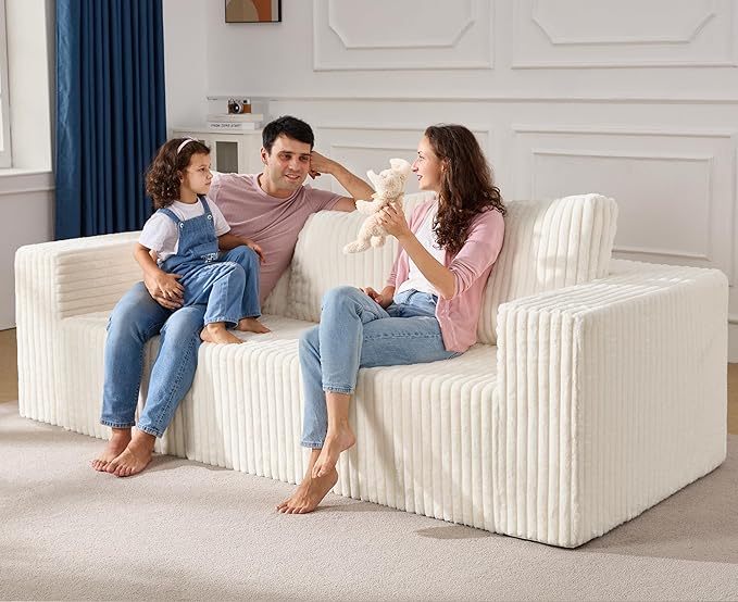 Modular Sectional Sofa 3-Seater Modular Couch with Deep Seat Memory Foam Cloud Chair with Pillows Oversized Sectional Sofa for Living Room Bedroom (Strip White, 3-Seater)-Ruum Studio Home