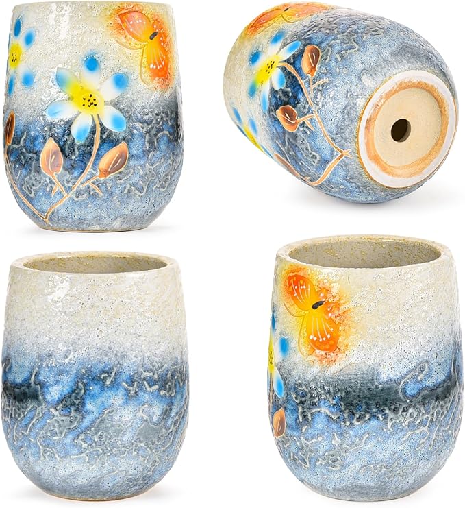 Sungmor 10.6 Inch Ceramic Succulent Plant Pot with Drainage Hole, Hand Painted Flower Pots for Plants, Unique Texture Decorative Planter for Indoor and Outdoor, Pottery Vase for Home Office Decor-Ruum Studio Home