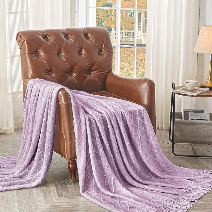 inhand Knitted Throw Blanket for Couch and Bed, Soft Living Room Home Decor Knitted Blanket with Tassel, Outdoor Lightweight Breathable Summer Blanket, Farmhouse Warm Woven Decorative, 50"x60"-Ruum Studio Home