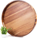 Extra Large Round Ottoman Coffee Table Tray, 22" Big Kitchen Serving Trays for Huge Ottoman Counter Giant Decorative Organizer, Huge Wood Serveware Tray with Built-in Handle for Big Job-Ruum Studio Home