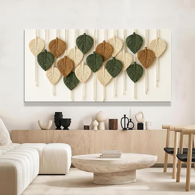 Tsomzxng Large Boho Wall Art Living Room Chic Home Wall Art Modern Multicolor Leaves Feather Canvas Wall Art Decor Picture For Bedroom Apartment Kitchen Ready To Hang 29" W X 58" L-Ruum Studio Home