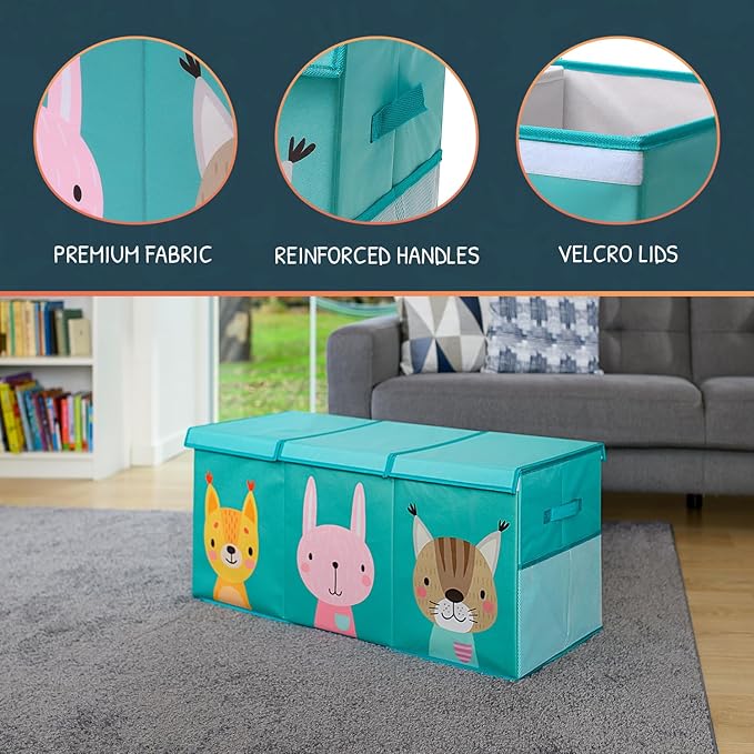 Extra Large Toy Storage Organizer with Lid - Sturdy, Collapsible Toy Chest Storage Box with Cute Design - Toys Bin with Dividers for Kids, Boys, Girls, Nursery, Bedroom, Play room 37"x16"x14"-Ruum Studio Home