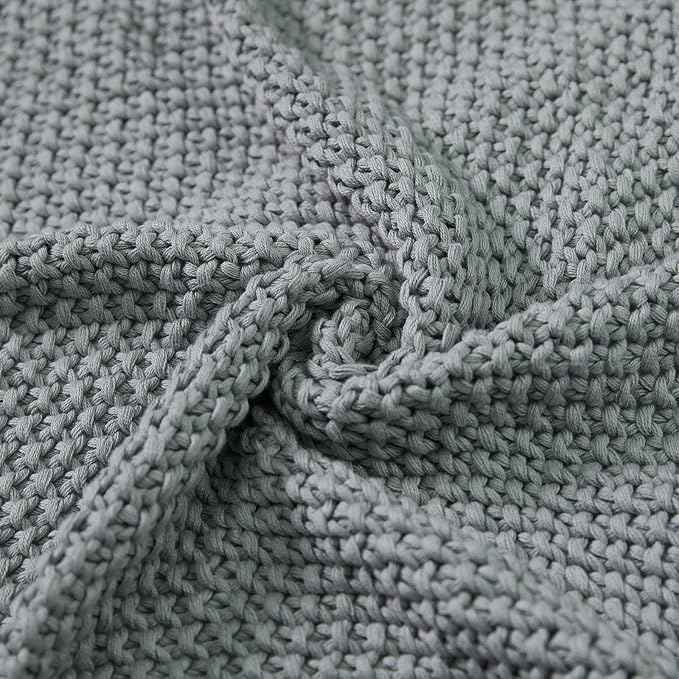 Joydeco Chunky Cable Knit Throw Blanket, Lightweight 100% Cotton Soft Cozy Throw Twin Blanket for Couch Bed and Sofa, Rustic Breathable Farmhouse Blanket Gift for Women Men(Grey, 60"x80")-Ruum Studio Home
