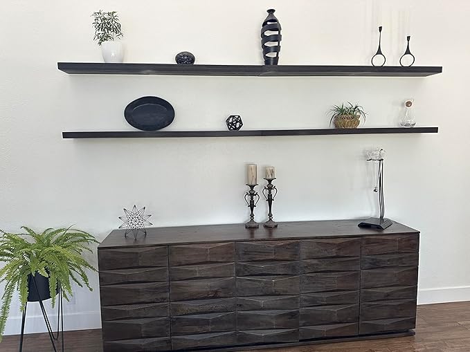 joelsantiques 72 Inch Wooden Floating Shelves for Wall - 72x8x2 in - Made of Natural Wood - Long Wall Shelves for Bedroom - Perfect for Living Room, Kitchen - Black-Ruum Studio Home