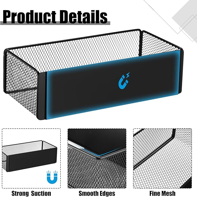 Tioncy 4 Pcs Magnetic Storage Bin Magnetic Locker Organizer for Pegboard Refrigerator Shelves Basket Container Wire Storage Holder for Kitchen Home Whiteboard(Black,10.6''l)-Ruum Studio Home