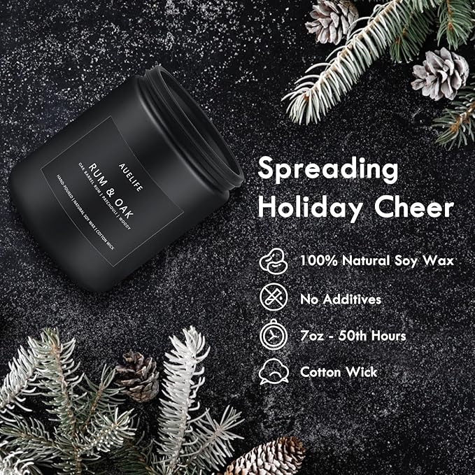 Rum & Oak Candle | Candles for Men, Gifts for Men - Masculine Scent - Soy Candles for Home Scented - Scented Candle for Home, Aromatherapy Candle for Bedroom - 7oz Black Jar-Ruum Studio Home