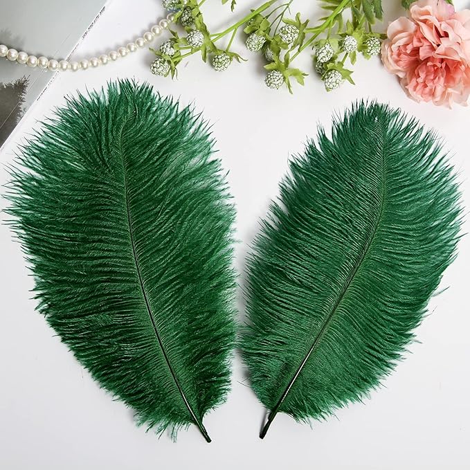 THARAHT Blackish Green Ostrich Feathers 12pcs Natural Bulk 10-12Inch 25cm-30cm for Crafts Wedding Party Centerpieces Mardi Gras Decoration Feather-Ruum Studio Home