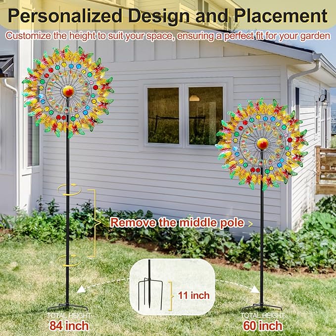 Lairander Butterfly Outdoor Wind Spinners, 84'' Large Garden Wind Spinner, Metal Yard Art Wind Sculptures & Spinners, Garden Decor for Outside Yard Ornaments Clearance Gift for Family-Ruum Studio Home