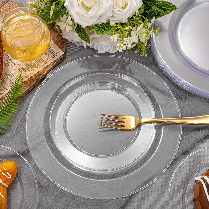 FLOWERCAT 60PCS Clear Plastic Plates - Disposable Clear Plates Heavy Duty for Party/Wedding/New Year - Include 30PCS 10.25inch Dinner Plates and 30PCS 7.5inch Dessert/Salad Plates-Ruum Studio Home