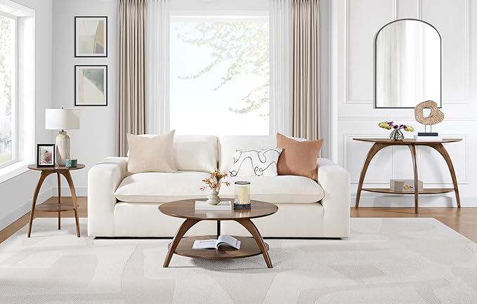 Martin Svensson Home Round Wood Walnut Brown 20" Living Room End Side Accent Table Nightstand with Storage Shelf-Ruum Studio Home