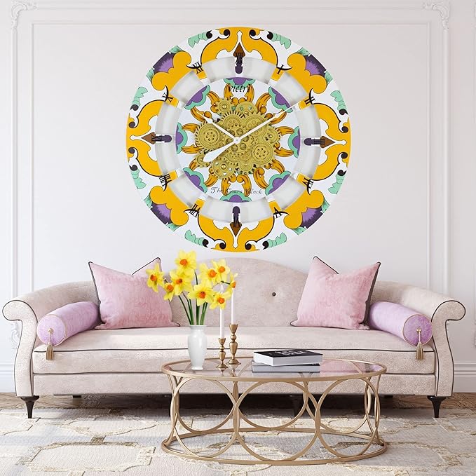 The Gears Clock Wall Clock Italy Collection with Moving Gears (Vietri, 36 inch Round)-Ruum Studio Home