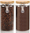 Glass Storage Jars Set Elegant Containers with Airtight Bamboo Lids, Perfect for Kitchen Organization - Flour, Rice, Pasta, Sugar, Coffee Beans, Accessories Included (Coffee Jar x 2)-Ruum Studio Home