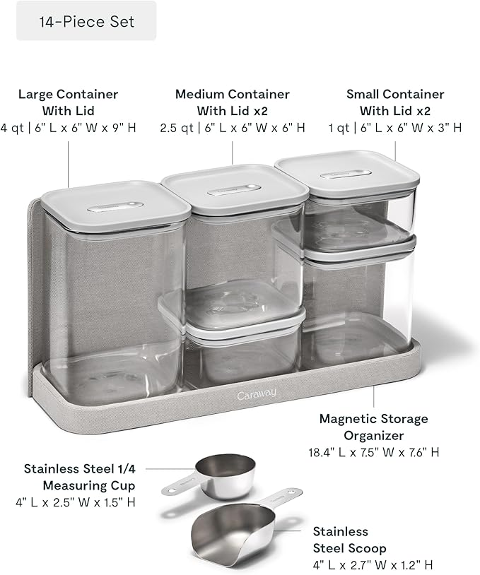 Caraway 14-Piece Glass Airtight Food Storage Containers with Lids – Non-Toxic, BPA-Free Kitchen Storage Containers – Stackable, Space-Saving Airtight Containers for Dry Goods and More - Gray-Ruum Studio Home
