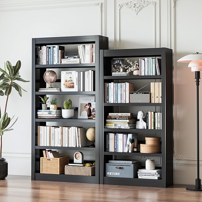 Bookshelf, 5 Tier Metal Bookshelf, 69" H Tall Bookcase with Adjustable Shelves, Large Industrial Bookshelves for Living Rooms, Home Offices, Library, 10 Minutes Assemble-Ruum Studio Home