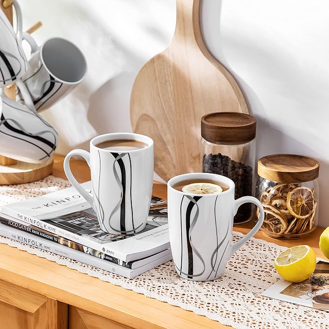 VEWEET Coffee Mugs Set of 6, 16 OZ Large Coffee Cups Set, White Mug Sets Ceramic Mugs Set with Big Handle, Microwave Dishwasher Safe, Series Fiona-Ruum Studio Home