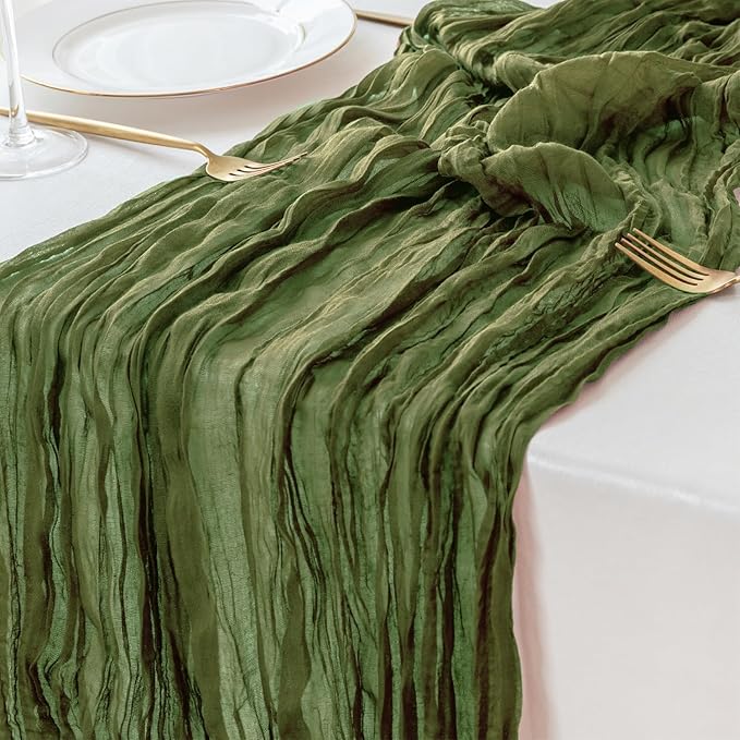 Sioloc 1 Pack Moss Green Cheesecloth Table Runner Fall Autumn Decor for Home 10ft Table Cloth for Tea Wedding Birthday Party Baby Bridal Shower Halloween Thanksgiving-Ruum Studio Home