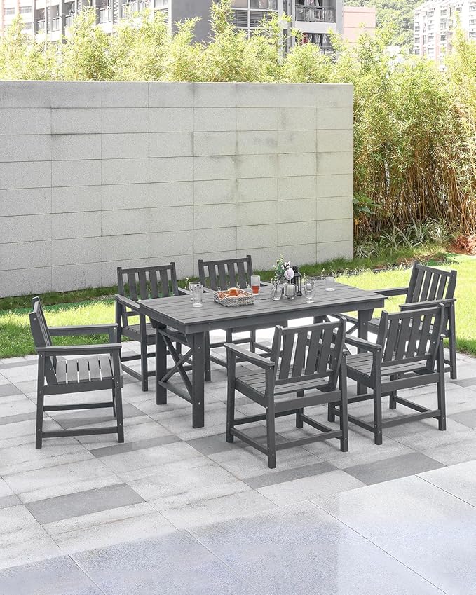 Patio Dining Chair Set of 2, HDPE Outdoor Dining Chair, Ergonomic HDPE Dining Chairs with Deep Seating, All Weather Outdoor Chairs Furniture for Backyard, Deck, Garden, Poolside, Smoke Gray-Ruum Studio Home