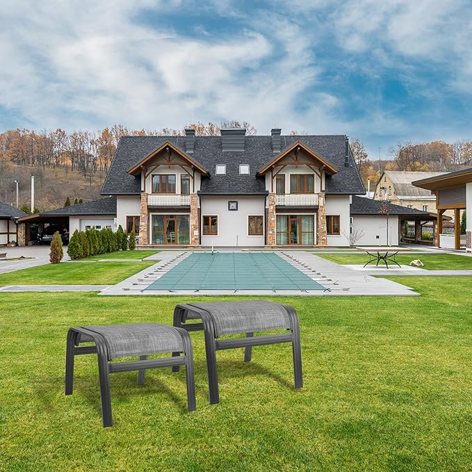 Patio Outdoor Ottoman Footstools Assembled Aluminum Footrest Side Table Small Chairs Patio Ottoman 2 Set Grey-Ruum Studio Home