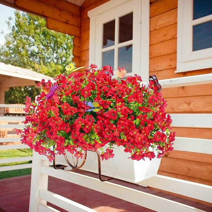 ‌20 Bundles Artificial Flowers for Outdoors‌ with 6 Faux Butterflies, UV Resistant ‌Fake Flowers‌ with Eucalyptus Leaves, ‌Artificial Plants Outdoor‌ for Patio Garden Porch Home Decor (Red)-Ruum Studio Home