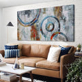 Arjun Abstract Wall Art Geometric Canvas Circle Block Painting Modern Grey Brown Picture Simple Textured Artwork Framed for Bedroom Living Room Home Office Wall Décor, Extra Large 58"x29"-Ruum Studio Home